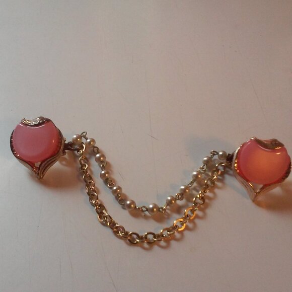Sweater Shirt Clips Gold Pearls Peach Stones Perfect Unused - Picture 2 of 6